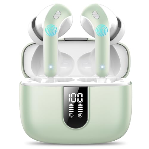 Auriculares sem fios Bluetooth, auriculares Bluetooth 5.3, 4 Mic com redução de ruído ENC, 50H com graves, capacetes sem fios Bluetooth IP7 impermeável, carregamento rápido USB-C, ajuste confortável