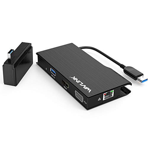 Docking Station, WAVLINK Estação de acoplamento de vídeo duplo USB 3.0, com HDMI até 2560 x 1440 e VGA 1920 x 1200, Gigabit Ethernet, porta USB3.0, leitor de cartões SD/TF, para Windows, Mac