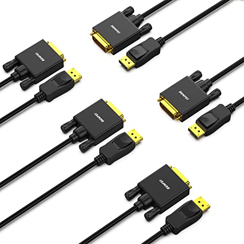 BENFEI Cabo DisplayPort para DVI 1,8 m, pacote de adaptador de 5 DisplayPort para DVI banhado a ouro para Lenovo, Dell, HP, ASUS e outras marcas