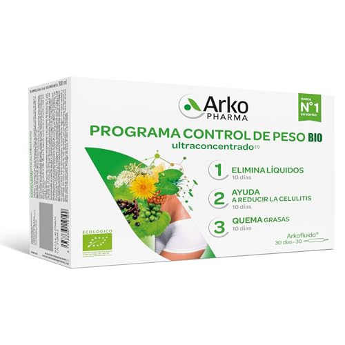 Arkopharma Arkofluido Programa de controlo de peso, 30 Ampolas, ajuda a eliminar líquidos, ajuda a reduzir a celulite, contribui para o metabolismo da gordura, complemento alimentar