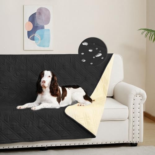 DUJUIKE Capa para sofá 100% impermeável para cães, capa para cama de cão, protetor de móveis de café para crianças, cão, gato (preto, 173-208 cm (1 pacote))