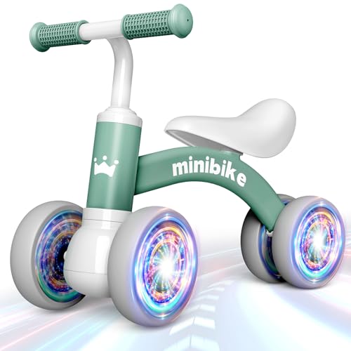 Bicicleta bebé de 1 a 2 anos, bicicleta sem pedais com quatro rodas luminosas - brinquedo bebé de 12 a 24 meses, corredores seguros para meninos / meninas - presente de aniversário de Natal (primeira