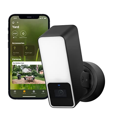 EVE Outdoor CAM – câmara segura com holofotes, máxima segurança e privacidade (HomeKit Secure Video), 1080p, visão noturna, Wi-Fi (2,4 GHz), sensor de movimento, comunicação bidirecional