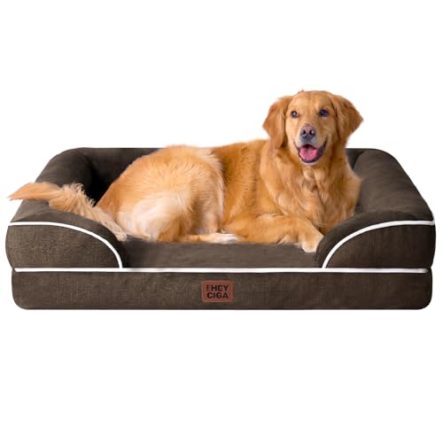 EHEYCIGA Cama extra grande, 112 x 81 x 16 cm, colchão cão impermeável lavável com espuma viscoelástica, sofá cão ortopédica removível, castanho