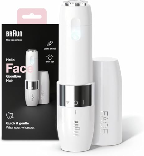 Braun Mini depiladora facial FS1000 para mulher, com luz Smartlight integrada, depiladora facial com precisão, lábios superior, pala e bochechas, branco