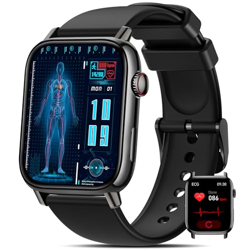 BANLVS 2025 ECG + HRV Relógio inteligente com /BMI, 1,83" Smartwatch homem mulher com chamadas 5,3, 24H pulso SpO2/sonho/pressão arterial/stress/temperatura corporal Android i/imobilizador OS preto