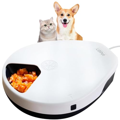 Alimentador gato automático comida húmida, dispensador comida gatos, comedor automático gato 3 modos de refrigeração semicondutora de longa duração, 5 refeições 330 g por comida