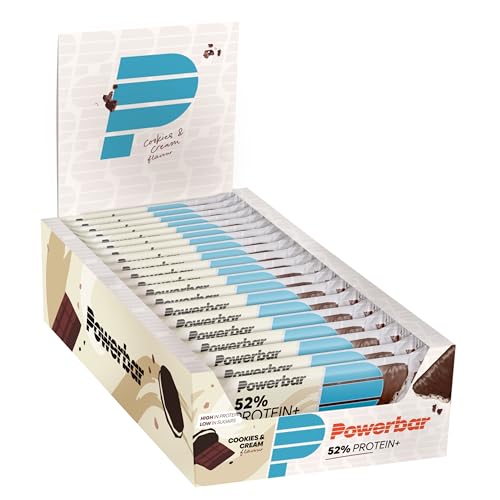 PowerBar Protein Plus 52% Cookies &Cream 20 x 50 g, barras de proteção com baixo teor de açúcar