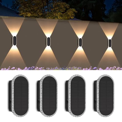 Candeeiros solares para exteriores, luz solar de parede ao ar livre, 4 peças led luzes de iluminação de jardim, luz solar resistente à água para cerca de parede pátio jardim varanda decoração