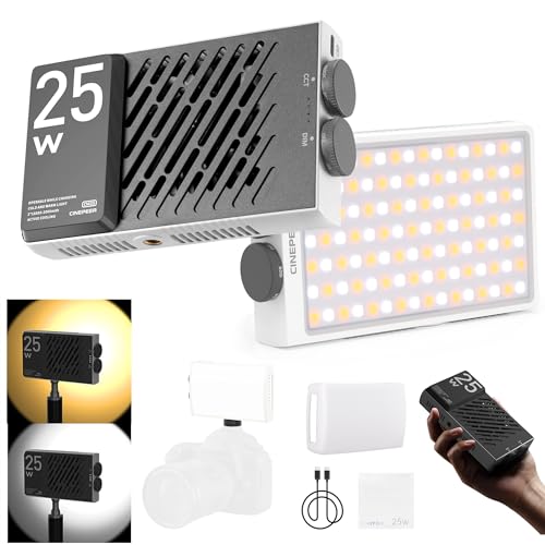 Zhiyun CINEPEER CM25 Luz de vídeo, luz de câmara de 25 W, luz LED Zhiyun bicolor portátil para iluminação de foto e vídeo, suporta ventiladores incorporados, carregamento rápido PD, 14000 Lux@