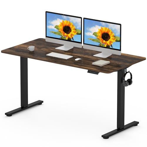 FLEXISPOT EN1 MAX, 140 x 80 cm, secretária elevável elétrica com placa inteira mesa de elevação, Standing Desk, mesa elevável secretária com 2 ganchos e 4 funções de memória