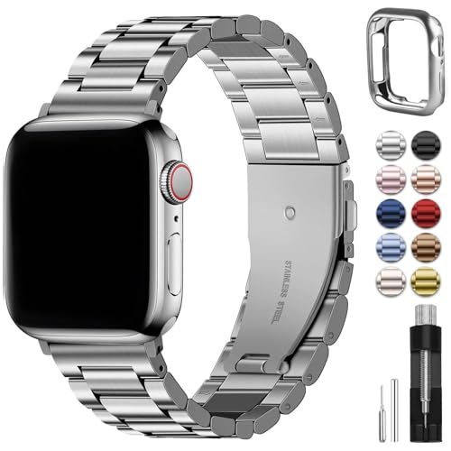 Fullmosa Correia compatível com correia Apple Watch 44 mm 45 mm 42 mm, pulseira de aço inoxidável com capa para iWatch Ultra2 Ultra Series 10 9 8 7 6 5 4 3 2 1 SE SE2, 42 mm 44 mm 45 mm prata