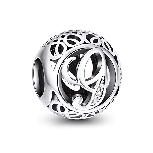 NINGAN A-Z 26 contas encantos pendentes de alfabeto contas prata de lei 925 com zircônia cúbica transparente compatível com pulseira Pandora e europeu, encantos de letra para mulher menina