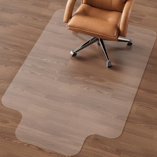 NATRKE Tapete para proteção de pisos duros, 120 x 90 cm, tapete transparente em forma de T, protetor de madeira para cadeira de escritório em casa, sem BPA e sem ftalatos
