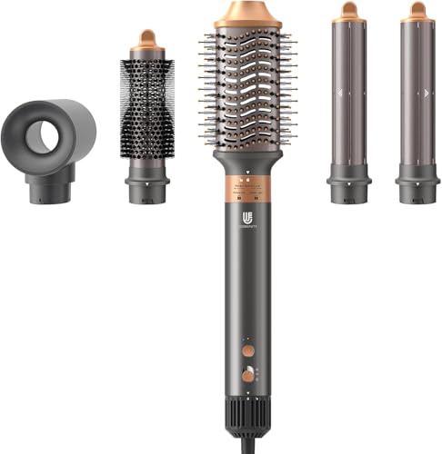 [5 em 1] Escova secador de cabelo & Air Styler, [110000 RPM] Secador iónico de alta velocidade, com 2 ar de cilindro de ondulação automática, volumizador, escova redonda, alisador, para todos os tipos