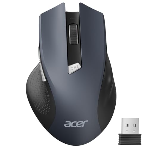 acer Rato sem fios ergonómico, 2,4 GHz Wireless Mouse com 3 dpi níveis ajustáveis, rato sem fios, ótico de 6 botões, funciona com pilhas para portáteis, PC e MacBook