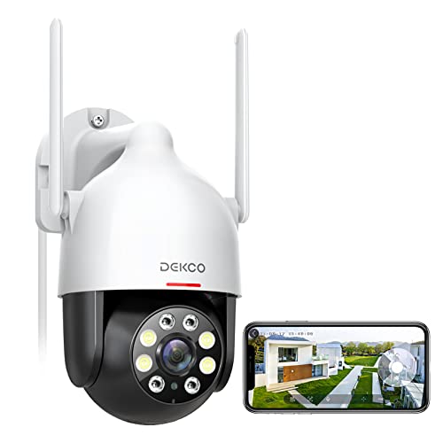DEKCO 2K QHD Câmara de vigilância WiFi exterior, 3 MP 360 ° PTZ, câmara de monitorização, visão noturna colorida, rastreamento de movimento, alarme de luz e som, áudio bidirecional, (1 branco)