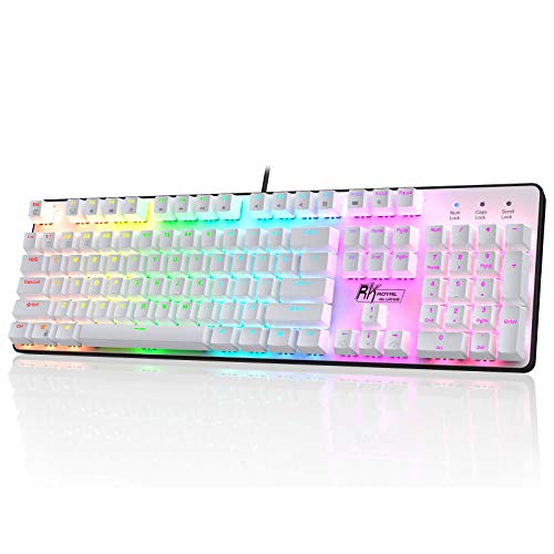 RK ROYAL KLUDGE RK920 Teclado mecânico de tamanho completo, teclado para jogos com retroiluminação arco-íris, teclado mecânico com cabo de 104 teclas com teclado numérico, interruptor castanho tátil