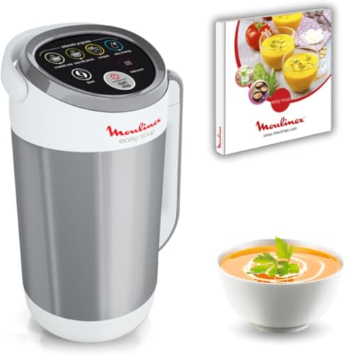 Moulinex Easy Soup LM8411, opera elétrica com 5 programas automáticos, aço inoxidável, função de manutenção do calor, limpeza automática, receitário, branco