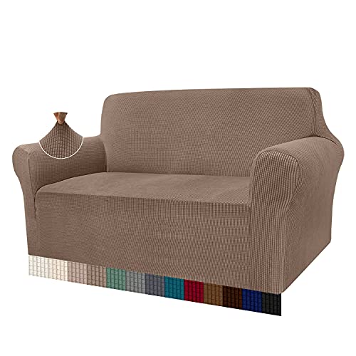 Granbest Capa de sofá de alta elasticidade, moderna capa de sofá de jacquard elástica para sala de estar, proteção para cães e animais de estimação, 2 lugares, Camel