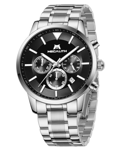 MEGALITH Relógio masculino analógico cronógrafo elegante relógio prata homem aço inoxidável com calendário relógio homem relógio homem pulseira homem quartzo