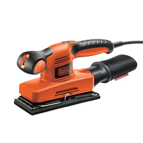 BLACK+DECKER Lixadeira orbital de 240 W de 1/3 folhas, velocidade variável de 7.000 - 15 000 opm, filtro, 5 folhas de lixa e pasta, fixação de papel com velcro e grampo, saco de remoção de pressão