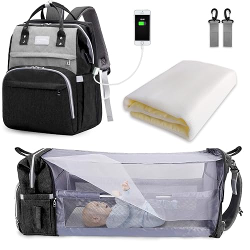 SNDMOR Mochila de fraldas, grande mochila maternidade para bebé, mochila de carrinho de bebé multifuncional, bolsa de fraldas com trocador e porta de carregamento USB, adequada para mãe e pai