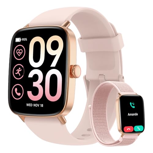 Yoever Relógio inteligente mulher, 1,85" Smartwatch mulher com chamadas e Whatsapp notificação, SpO2/Pulsómetro/Sonho/Pedómetro, 110 modos de desporto, 2 correias, IP68 para Android iOS rosa