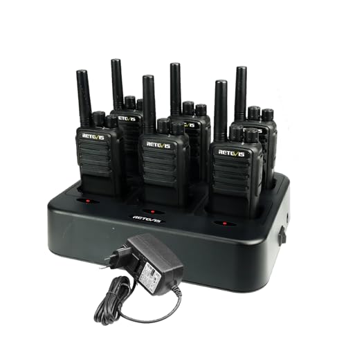 Retevis NR610 Walkie Talkie Longo Âmbito, PMR446 Walkie com carregador de 6 vias, USB-C 1200 mAh, redução de ruído AI, Walkie Talkie profissional para escola, restaurante, segurança (preto, 6 peças)