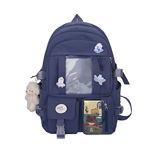 EVEOUT Malas mochila com lindas etiquetas e alfinetes para menina grande mochilas infantis linda mochila de nylon adolescentes bolsa para escola multibolsos, azul, Mochilas infantis