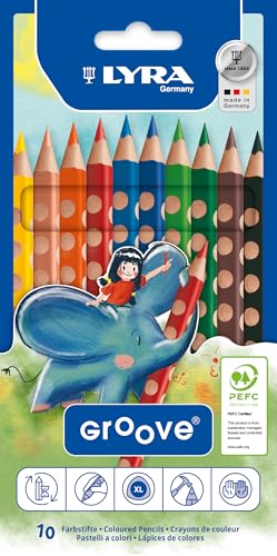 LYRA Groove, lápis de cor de madeira, triangular, grosso, lacado, estojo de cartão, 10 cores sortidas
