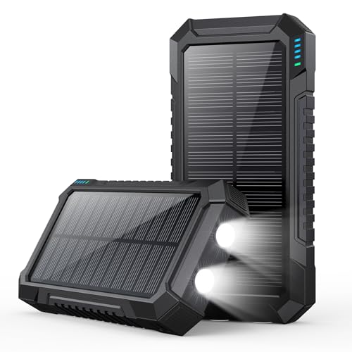 QTshine Bateria externa 26800 mAh, carregador solar de 15 W 3,0 A [USB C entrada e saída] carregamento rápido, 3 saídas 2 entradas Power Bank com lanterna 2 LED carregador portátil para iPhone Samsung