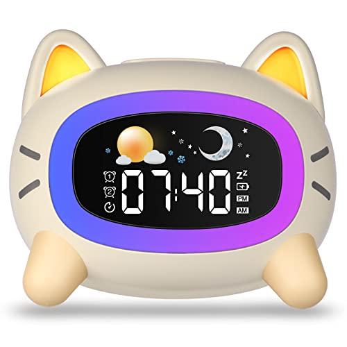 Uplayteck Relógios despertadores para crianças, luzes despertador infantis com 5 luz noturna 4 níveis de luz ajustáveis e 7 música para dormir, recarregável despertador com função Snooze para crianças