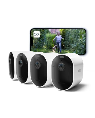 Arlo Pro 5 Câmara de vigilância WiFi exterior 2K, câmara de vigilância WiFi interior, sensor de movimento, alarme para casa, visão noturna cor, teste seguro incluído, 4 câmaras, brancas