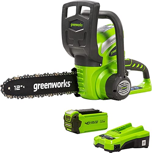 Greenworks Motosserra com cabo de bateria G40CS30K2, Li-Ion 40V 4,2 m/s velocidade da corrente, 30 cm de comprimento da espada, volume do tanque de óleo de 120 ml, inclui bateria de 2 Ah e carregador