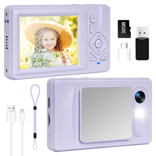 4K Câmara digital - 48 MP UHD câmara com ecrã LCD de 2,83 polegadas e 18 X Zoom digital Anti-Shake Vlogging fotografia câmara com cartão SD de 32 GB para crianças estudantes iniciantes (roxo)