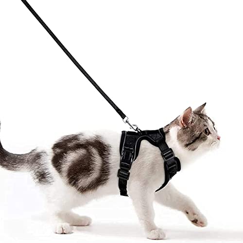 Wdmiya Arnês de gato anti-escape, arnês ajustável para gato com correia de 150 cm, colete macio e confortável refletor, respirável para caminhar, treino, gatos adultos, grande médio e pequeno