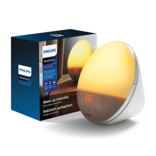Philips Wake-up Light HF3531/01 Despertador de luz natural, 7 sons naturais, rádio FM, alarme, com carregador móvel, plástico, branco, com carregador móvel, 1 kg