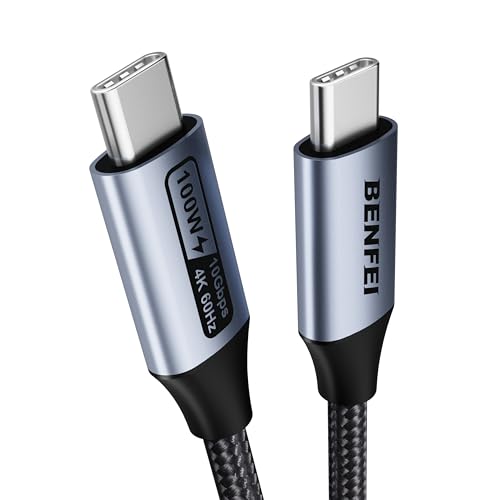 BENFEI Cabo de vídeo USB C 4K, carregamento rápido PD de 100 W, transferência de dados de 10 Gbps, cabo USB-C de silicone sem emaranhados [capa de alumínio, design tecido]