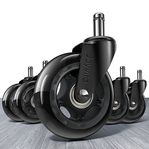 Joyvita Rodas para cadeiras de escritório 11 x 22 mm (5 peças), para móveis rodas giratórias silenciosas de substituição universais 75 mm (3 polegadas) - MAX 250 kg, policarbonato (PC), preto