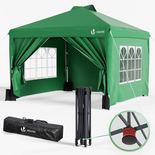 VOUNOT® Tenda dobrável Gazebo 3 x 3 m, botão central, gazebo pavilhão de jardim com paredes laterais, sacos areia e saco de transporte, pérgua, tenda de proteção UV para acampamento, festas exteriores