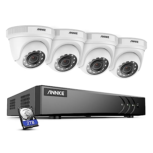 ANNKE Kit de câmara de vigilância 8CH 5 MP Lite DVR com 4 sistema 1080P câmara de vigilância CCTV IP66 impermeável 20 m visão noturna sem ruído 1 TB HDD (Instalado) sistema de câmara de segurança