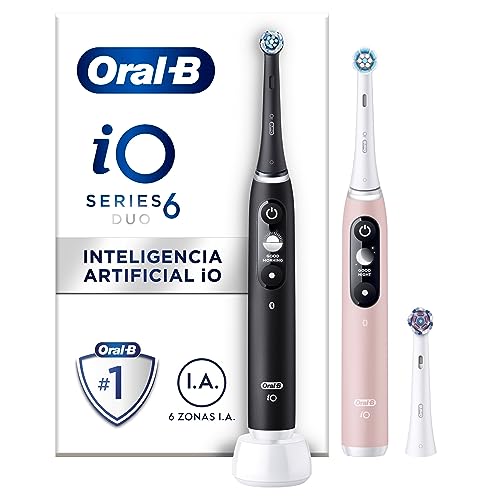 Oral-B iO 6 Escovas de dentes elétricas com 1 cabo recarregável, Duo Pack, 1 cabeça de substituição, desenhada por Braun - preto e rosa