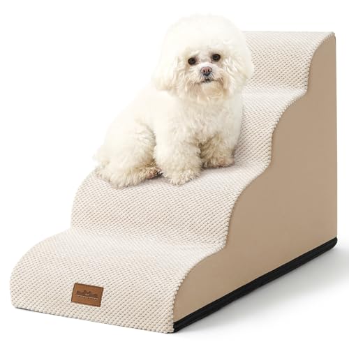 COZY KISS Escada para cães pequenos, escadas para animais de estimação de espuma para cama e sofá, ampa para gatos com capa lavável e fundo antiderrapante, leve, 40 x 72 x 50 cm, 4 pelos, bege