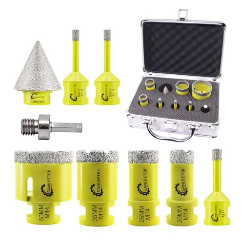 Conjunto de brocas diamante 9 peças (6/6/8/20/25/35/50 mm + 35 mm broca de chanfro +adaptador) serra perfuradora cerâmica portcelânica mármore granito M14 rosca SANLEETEK