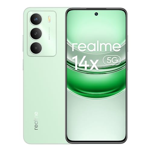 realme Smartphone 14 x 5G, processador Dimensity 6300 5G, 50 MP AI câmera, 120 Hz 6,67" HD + ecrã, 6 GB + 128 GB telemóvel, bateria 5000 mAh, Dual SIM Android 14, NFC IP64, S. no carregador, Verde
