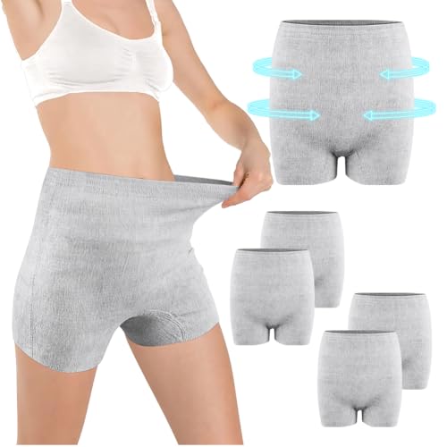 ACWOO Roupa interior pós-parto de cintura alta descartável para cesárea, 4 peças cuecas grávidas sem costura, roupa interior de cesariana de maternidade, super elástica, respirável, absorvente
