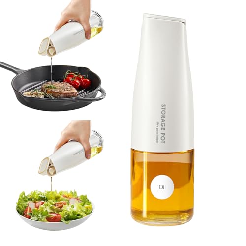 YARRAMATE Garrafa dispensador de azeite de oliva 500 ml Auto Flip para cozinha bonita óleo de vinil de vidro para cozinhar com vaso recipiente de óleo dispensador de molho de soja (branco