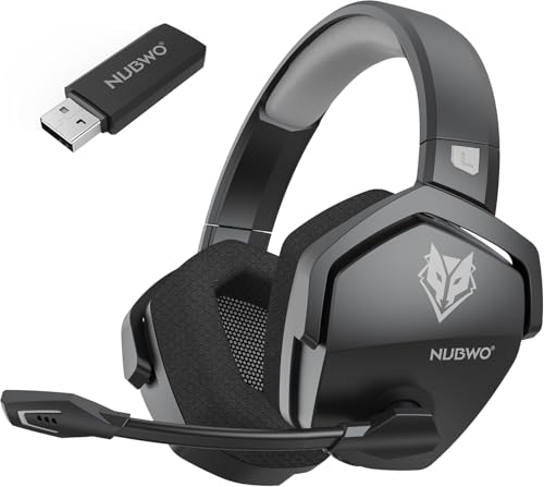 NUBWO G06 Capacetes Gaming sem fios com drivers de 50 mm para PC/Ps5/Ps4/NS/Mobile, auriculares sem fios com 2,4 GHz + Bluetooth 5,3 modo duplo, 7,1 som envolvente, duração 100 Hr + Cinzento