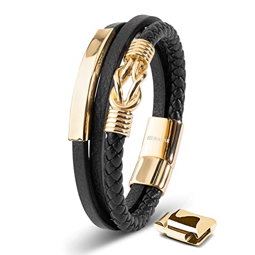 SERASAR Pulseiras de couro premium para homem | fecho seguro de aço inoxidável | três cores | caixa de jóias incluída
